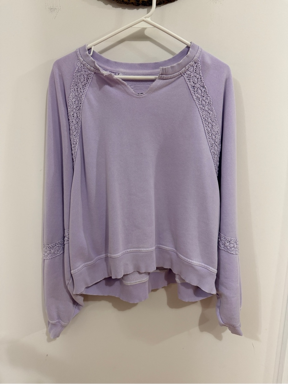 aerie Lavender Lace-Trim Pullover Sweatshirt - Women